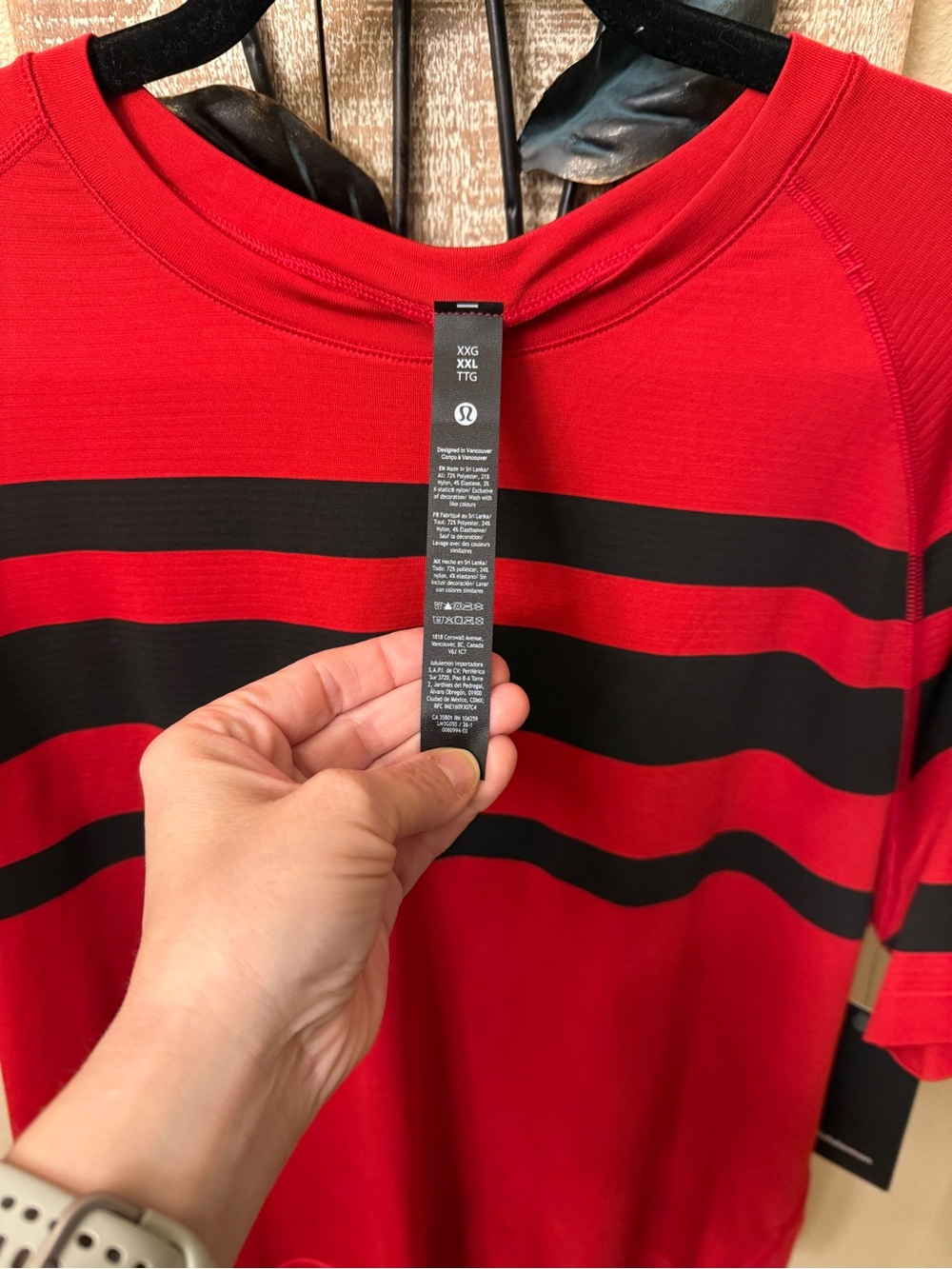 lululemon Metal Vent Tech Short Sleeve Tee Red Black Striped Mens XXL NWT - Picture 3 of 6